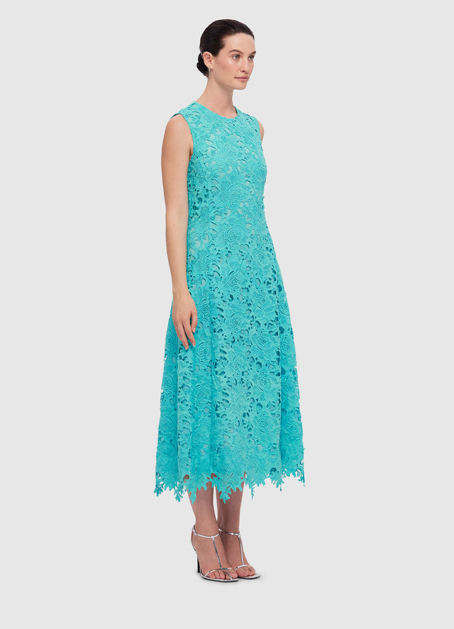 Exclusive Leo Lin Cleo Lace Sleeveless Midi Dress in Turquoise