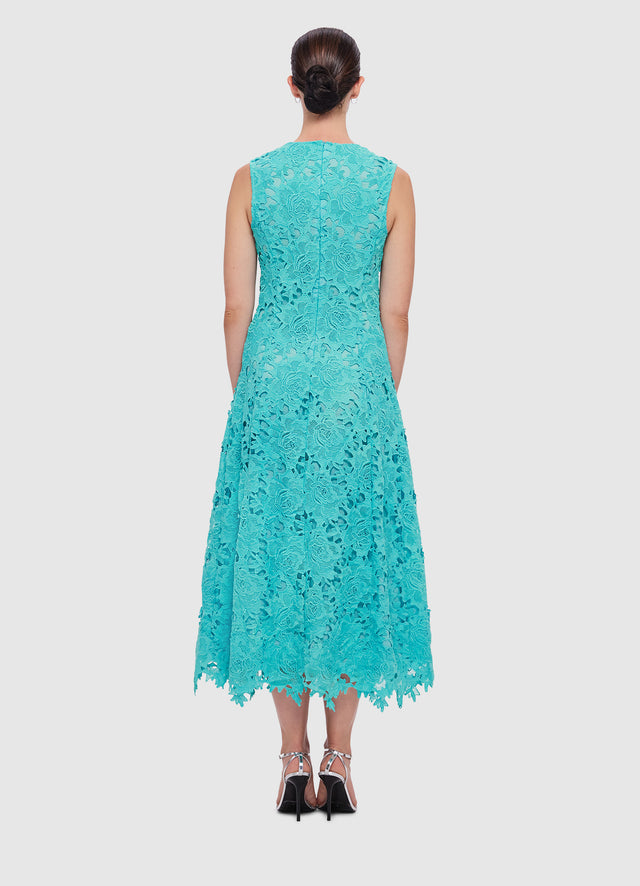 Exclusive Leo Lin Cleo Lace Sleeveless Midi Dress in Turquoise