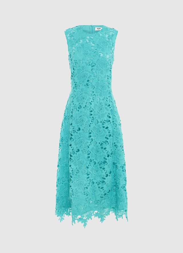 Exclusive Leo Lin Cleo Lace Sleeveless Midi Dress in Turquoise