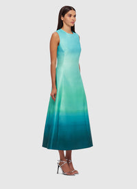 Exclusive Cleo Sleeveless Midi Dress in Ombre Aqua from LEO LIN