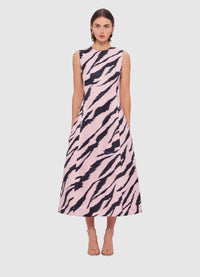 Exclusive Leo Lin Cleo Sleeveless Midi Dress in Tiger Print in Pink
