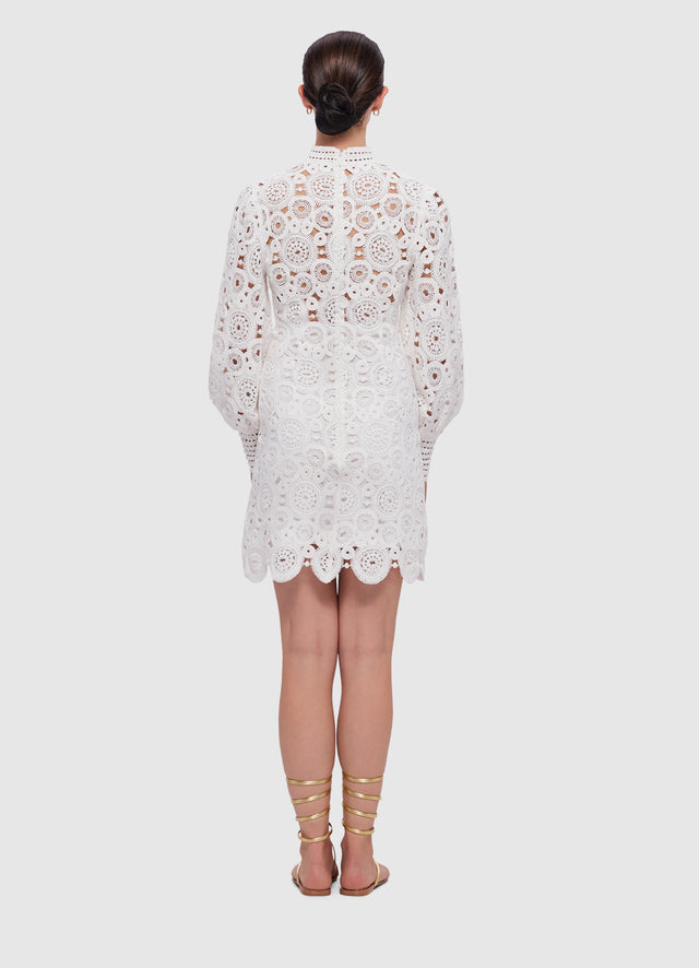 Exclusive Leo Lin Daisy Crochet Long Sleeve Mini Dress in Snow