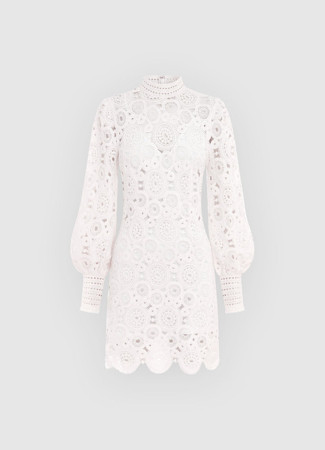 Exclusive Leo Lin Daisy Crochet Long Sleeve Mini Dress in Snow