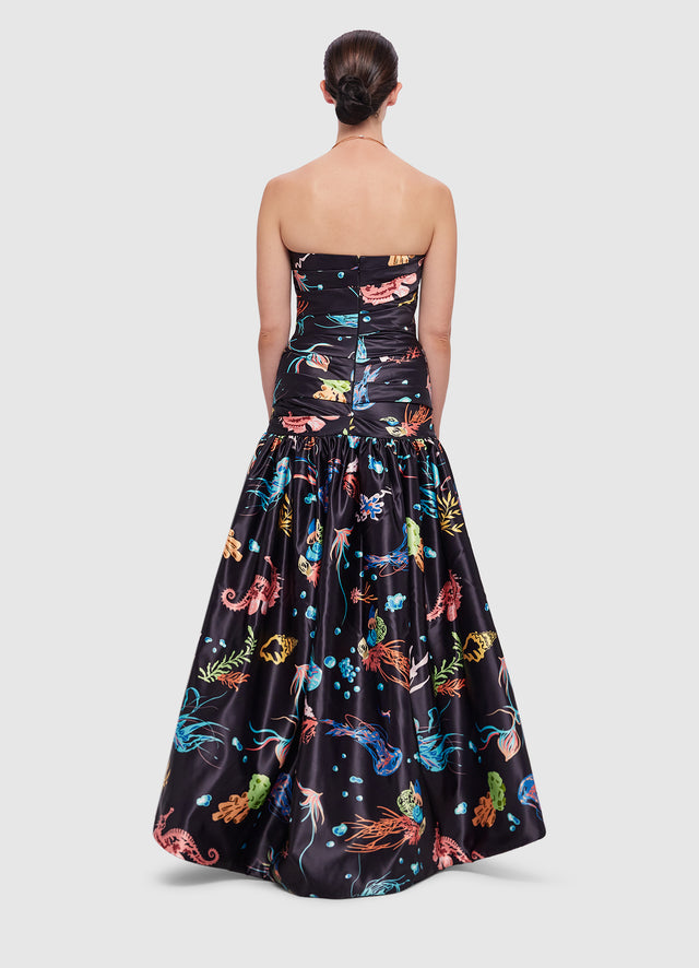 Exclusive LEO LIN Delphine Bustier Midi Dress in Twilight Print in Black 