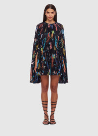 Exclusive Leo Lin Evelyn Bell Sleeve Mini Dress in Twilight Print in Black 