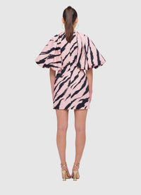 Exclusive Leo Lin Gabriella Puff Sleeve Mini Dress in Tiger Print in Pink