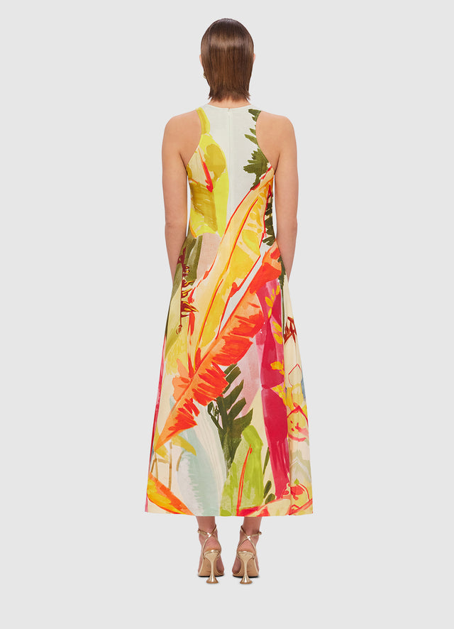 Exclusive Leo Lin Giselle Racer Neck Midi Dress in Rainforest Print