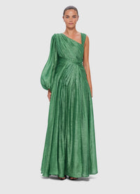 Exclusive Leo Lin Abby One Shoulder Split Dress in Forest