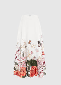 Exclusive Leo Lin Irene Midi Skirt in Lush Print in White