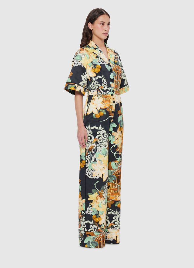 Exclusive Leo Lin Jacie Shirt Jumpsuit in Azalea Print in Twilight