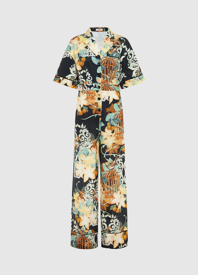 Exclusive Leo Lin Jacie Shirt Jumpsuit in Azalea Print in Twilight