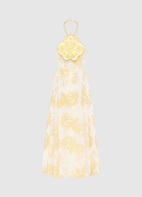 Exclusive Leo Lin Meng Halterneck Embroidered Maxi Dress in Imperial Print 