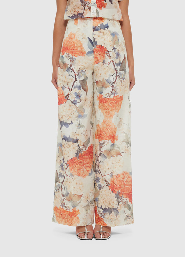 Exclusive Leo Lin Luisa Pants - Hydrangea Print in Vanilla