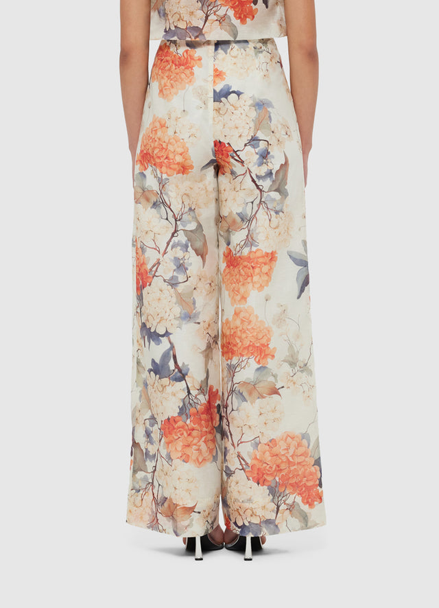 Exclusive Leo Lin Luisa Pants - Hydrangea Print in Vanilla