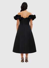 Exclusive Leo Lin Annie Off Shoulder Frill Midi Dress - Ebony