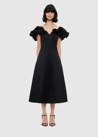 Exclusive Leo Lin Annie Off Shoulder Frill Midi Dress - Ebony