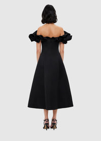 Exclusive Leo Lin Annie Off Shoulder Frill Midi Dress - Ebony