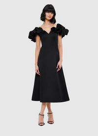 Exclusive Leo Lin Annie Off Shoulder Frill Midi Dress - Ebony