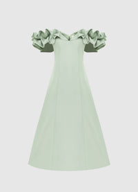 Exclusive Leo Lin Annie Off Shoulder Frill Midi Dress - Sage