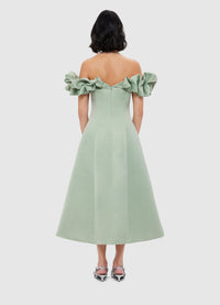 Exclusive Leo Lin Annie Off Shoulder Frill Midi Dress - Sage