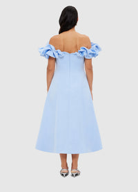 Exclusive Leo Lin Annie Off Shoulder Frill Midi Dress - Sky Blue