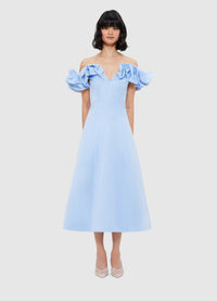 Exclusive Leo Lin Annie Off Shoulder Frill Midi Dress - Sky Blue