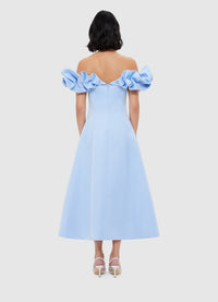 Exclusive Leo Lin Annie Off Shoulder Frill Midi Dress - Sky Blue