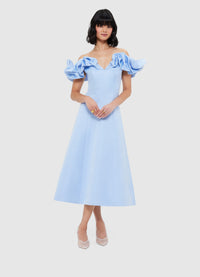 Exclusive Leo Lin Annie Off Shoulder Frill Midi Dress - Sky Blue