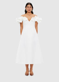 Exclusive Leo Lin Annie Off Shoulder Frill Midi Dress - Snow