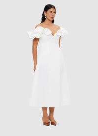 Exclusive Leo Lin Annie Off Shoulder Frill Midi Dress - Snow