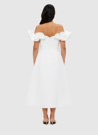 Exclusive Leo Lin Annie Off Shoulder Frill Midi Dress - Snow