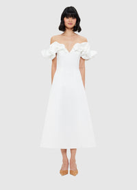 Exclusive Leo Lin Annie Off Shoulder Frill Midi Dress - Snow