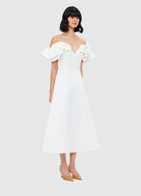 Exclusive Leo Lin Annie Off Shoulder Frill Midi Dress - Snow