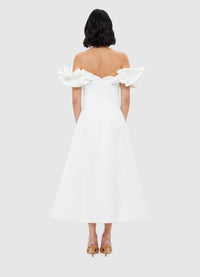 Exclusive Leo Lin Annie Off Shoulder Frill Midi Dress - Snow