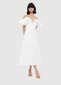 Exclusive Leo Lin Annie Off Shoulder Frill Midi Dress - Snow