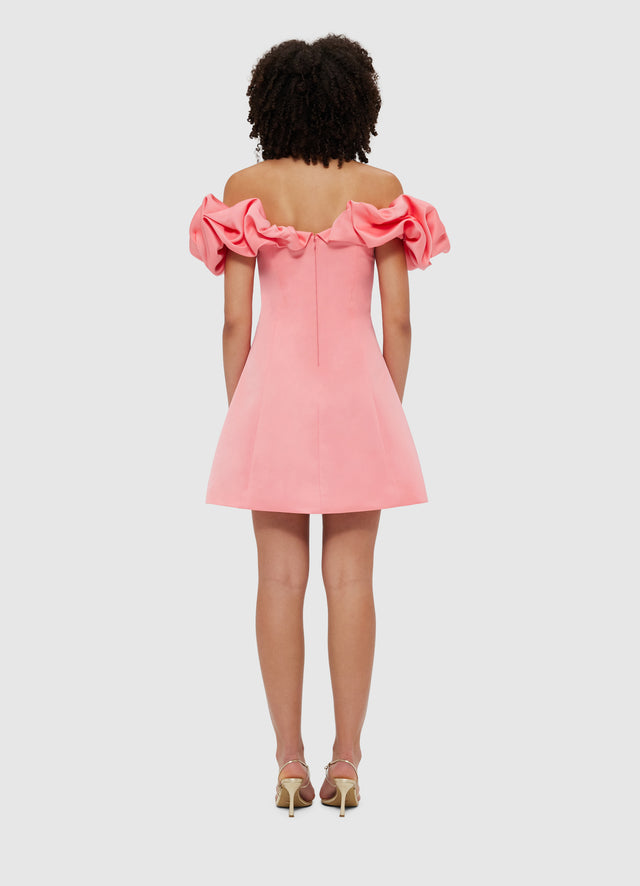 Exclusive Leo Lin Bella Off Shoulder Frill Mini Dress in Strawberry Pink