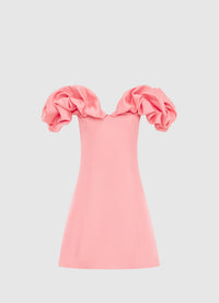 Exclusive Leo Lin Bella Off Shoulder Frill Mini Dress in Strawberry Pink