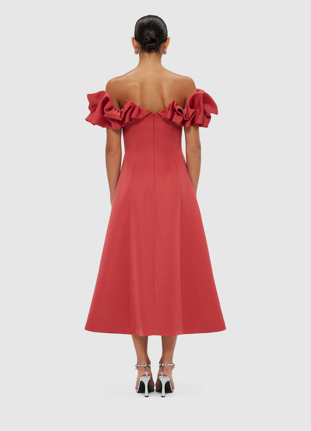 Exclusive Leo Lin Annie Off Shoulder Frill Midi Dress - Mulberry