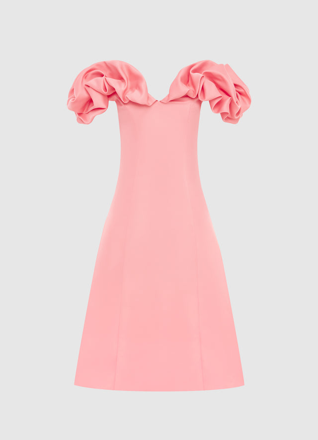 Exclusive Leo Lin Annie Off Shoulder Frill Midi Dress - Strawberry Pink