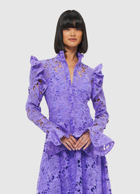 Exclusive Leo Lin Aliyah Lace Butterfly Sleeve Midi Dress - Lavender