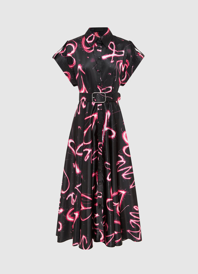 Exclusive Leo Lin Anita Pocket Shirt Midi Dress - Neon Heart Print