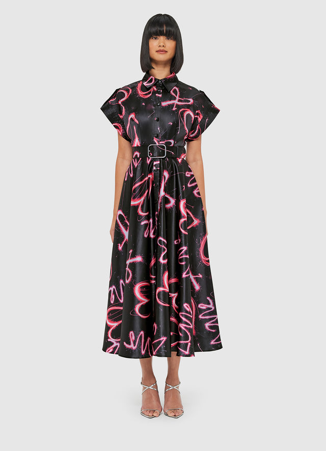 Exclusive Leo Lin Anita Pocket Shirt Midi Dress - Neon Heart Print