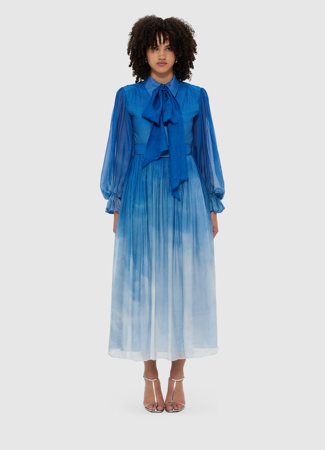 Exclusive Leo Lin Cassie Tie Neck Midi Dress - Aerial Print