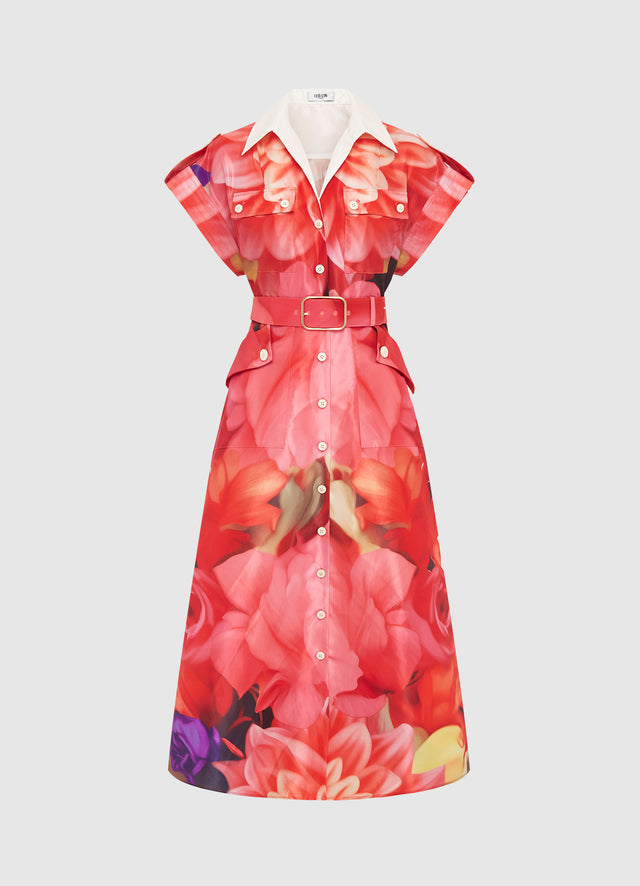 Exclusive Leo Lin Audrey Pocket Shirt Midi Dress - Kaleidoscope Print