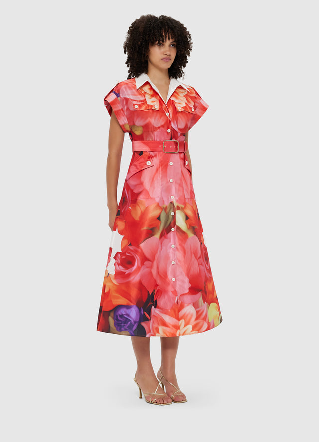 Exclusive Leo Lin Audrey Pocket Shirt Midi Dress - Kaleidoscope Print