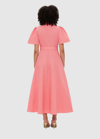 Exclusive Leo Lin Bianca Short Sleeve Midi Dress in Strawberry Pink