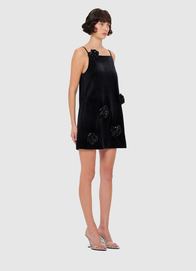 Exclusive Leo Lin Leia Velvet Mini Dress in Onyx