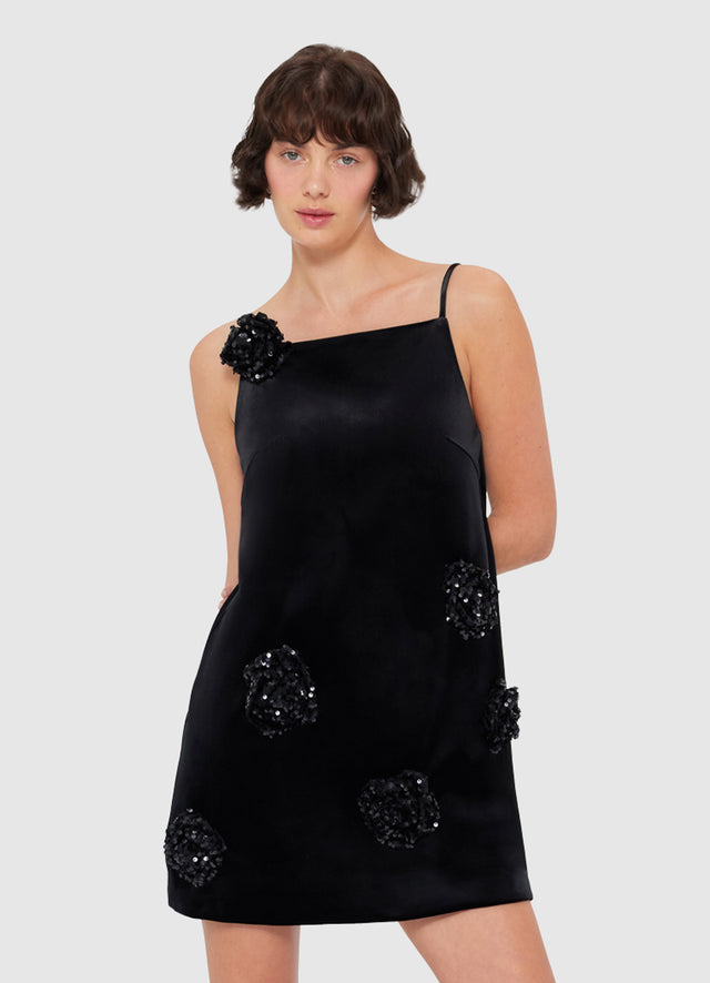 Exclusive Leo Lin Leia Velvet Mini Dress in Onyx