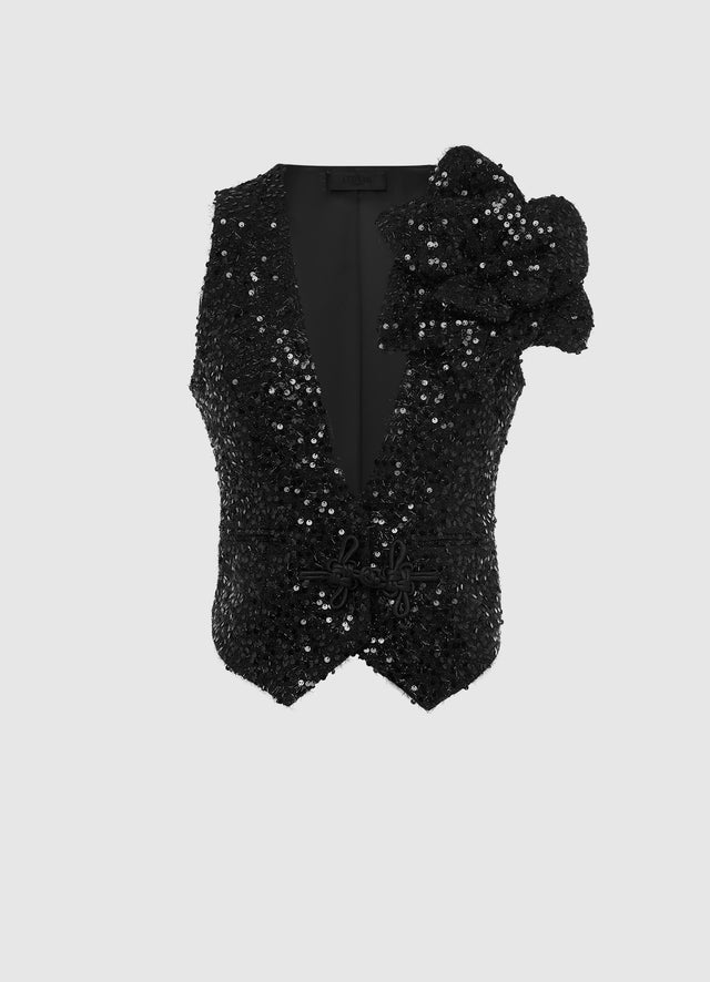 Exclusive Leo Lin Anna-May Sequin Vest in Onyx