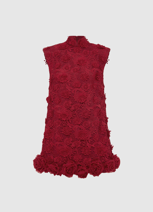 Exclusive Leo Lin Lingyu Lace Mini Dress in Garnet